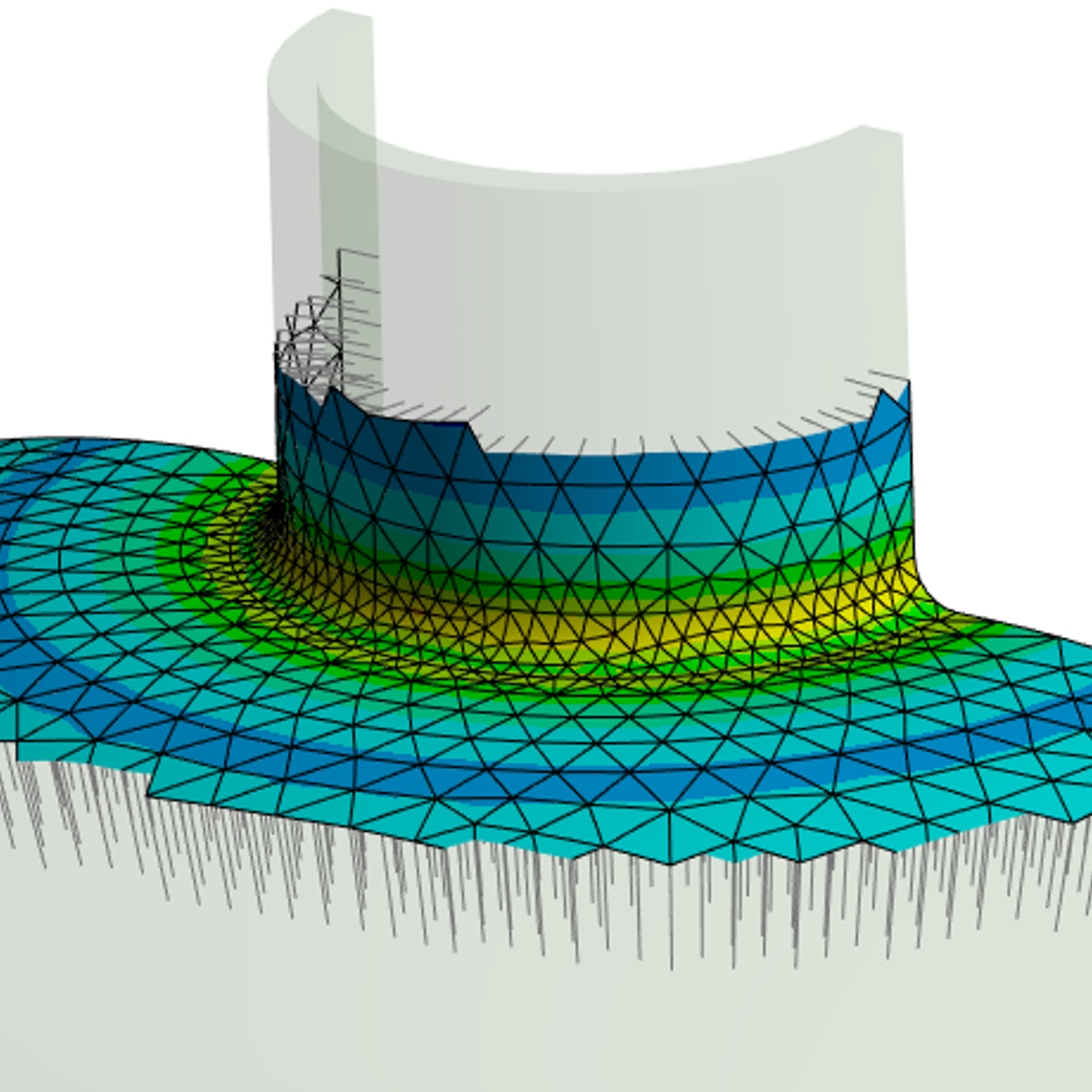 Contour plot of linearized stress on a solid model