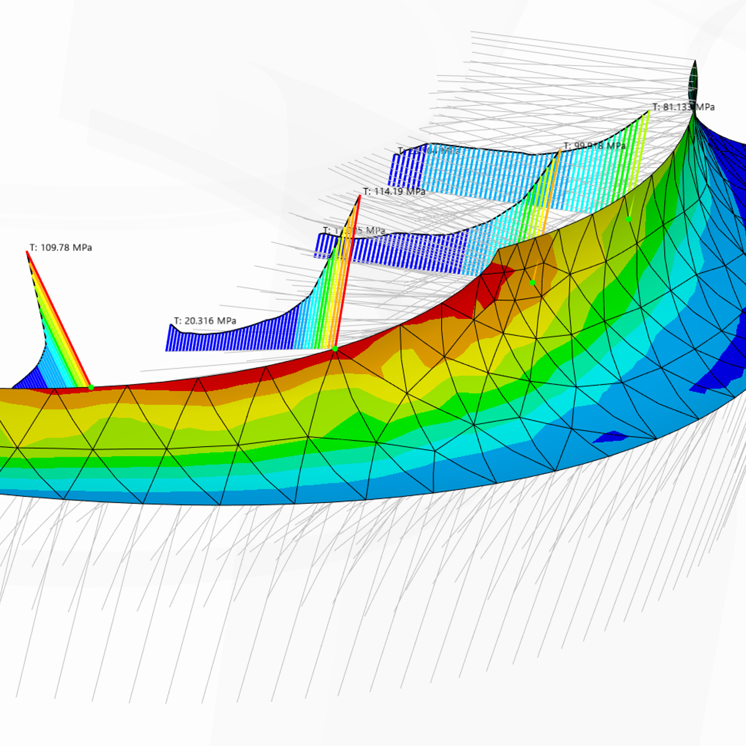 Contour plot of linearized stress on a solid model